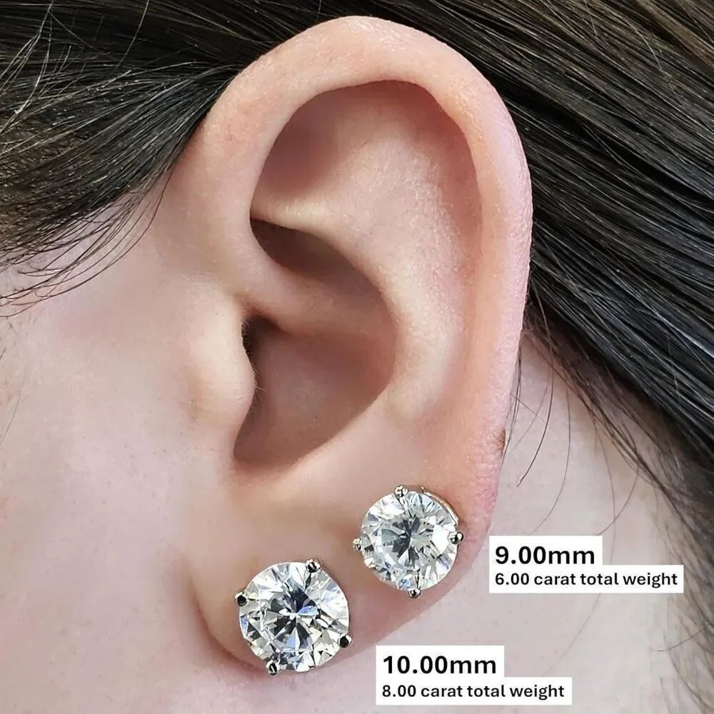 14K Gold Over Sterling Rose Gold CZ Stud Earrings - Sparkling White Stones - Picture 2 of 6